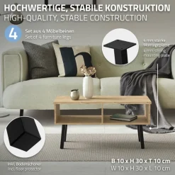 4er Set Tischbeine schräg H30 cm Schwarz glänzend aus pulverbeschichtetem Stahl eckig Profil 4x4 cm I-Form ML-Design