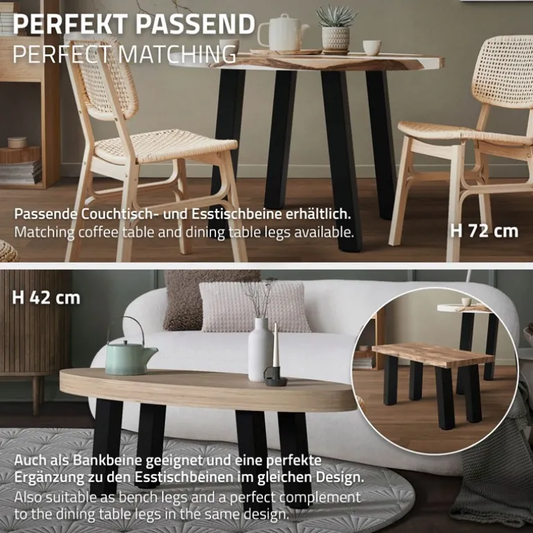 4er Set Tischbeine schräg H30 cm Schwarz glänzend aus Stahl eckig Profil 8x8 cm I-Form Möbelfüße Metall 96° Neigung ML-Design