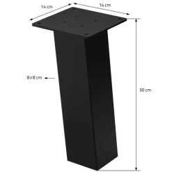 4er Set Tischbeine schräg H30 cm Schwarz glänzend aus Stahl eckig Profil 8x8 cm I-Form Möbelfüße Metall 96° Neigung ML-Design