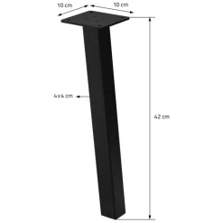 4er Set Tischbeine schräg H42 cm Schwarz glänzend aus pulverbeschichtetem Stahl eckig Profil 4x4 cm I-Form 96° Neigung ML-Design