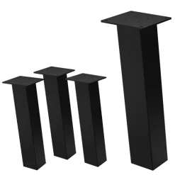 4er Set Tischbeine schräg H42 cm Schwarz glänzend aus Stahl eckig Profil 8x8 cm I-Form 96° Neigung ML-Design