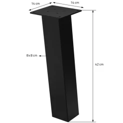 4er Set Tischbeine schräg H42 cm Schwarz glänzend aus Stahl eckig Profil 8x8 cm I-Form 96° Neigung ML-Design