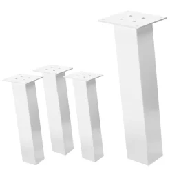 4er Set Tischbeine schräg H:42 cm Weiß glänzend aus Stahl eckig Profil 8x8 cm I-Form 96° Neigung ML-Design