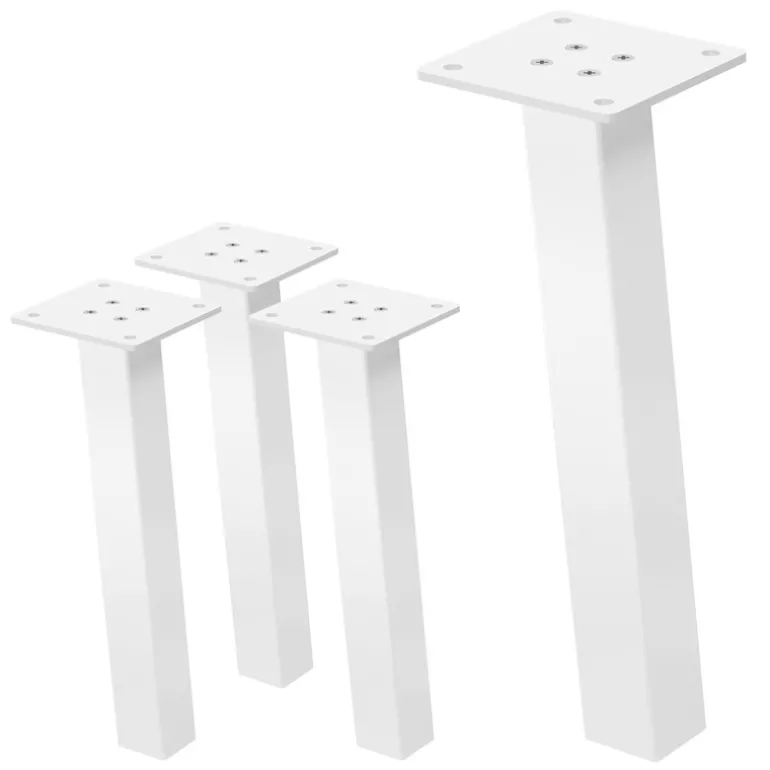 4er Set Tischbeine schräg H30 cm Weiß glänzend aus pulverbeschichtetem Stahl eckig Profil 4x4 cm I-Form 96° Neigung ML-Design