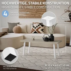 4er Set Tischbeine schräg H42 cm Weiß glänzend aus pulverbeschichtetem Stahl eckig Profil 4x4 cm I-Form 96° Neigung ML-Design