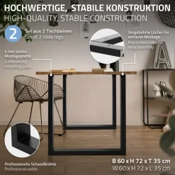2er Set Tischgestell B70xH74 cm in U-Form Metall Schwarz ML-Design