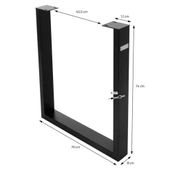 2er Set Tischgestell B70xH74 cm in U-Form Metall Schwarz ML-Design