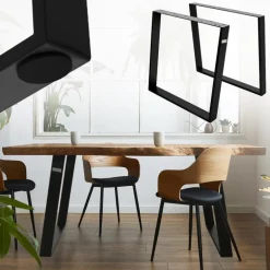 2er Set Tischkufen 80GRAD Neigung 75x72 cm Schwarz Profil 8x2 cm Stahl ML-Design