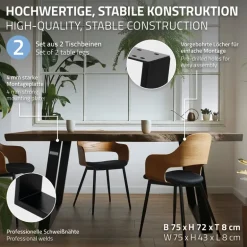2er Set Tischkufen 80GRAD Neigung 75x72 cm Schwarz Profil 8x2 cm Stahl ML-Design
