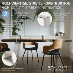 2er Set Tischkufen 80GRAD Neigung 75x72 cm Silber Profil 8x2 cm Stahl ML-Design