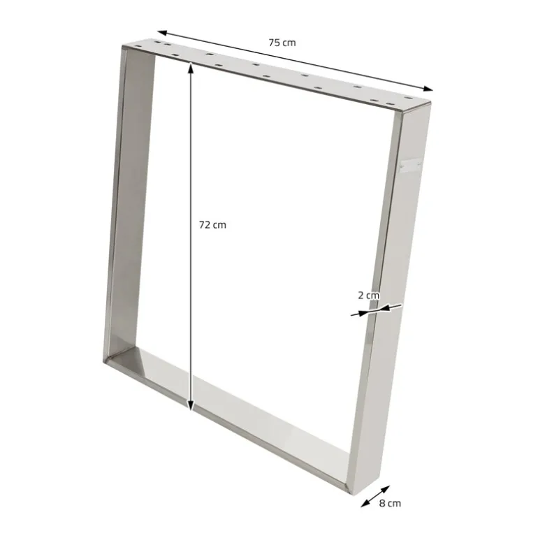 2er Set Tischkufen 80GRAD Neigung 75x72 cm Silber Profil 8x2 cm Stahl ML-Design