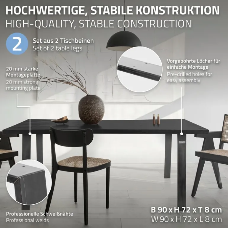 2er Set Tischkufen Loft 90x72 cm Profil 8x2 cm Stahl U-Form ML-Design