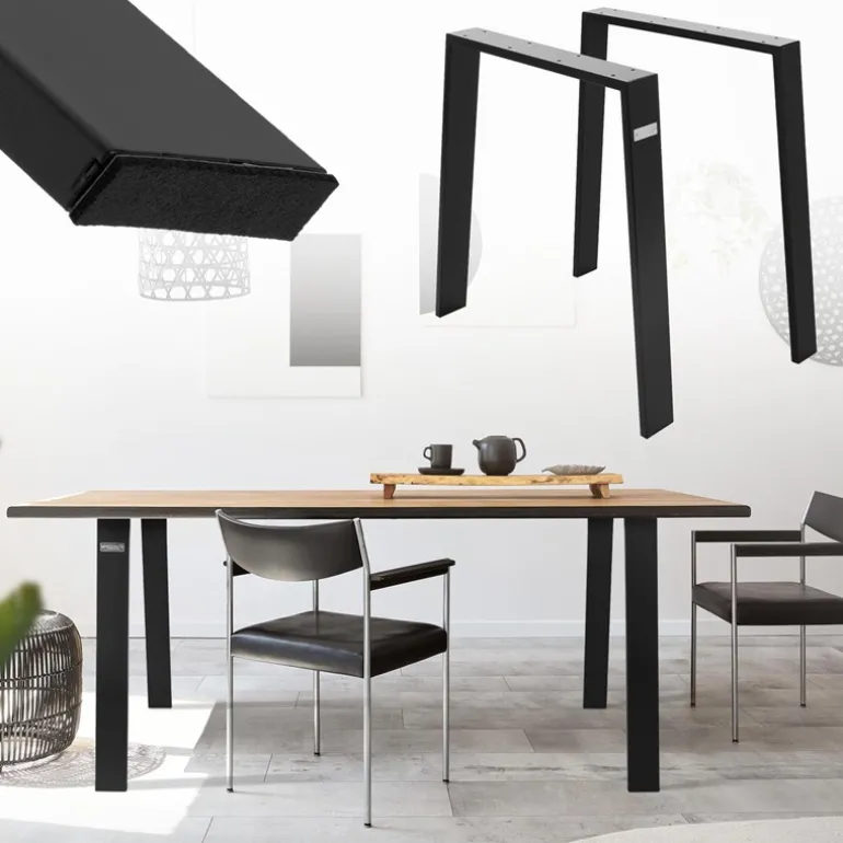 2er Set Tischkufen Loft 75x72 cm Schwarz Profil 8x2 cm aus Stahl U-Form ML-Design