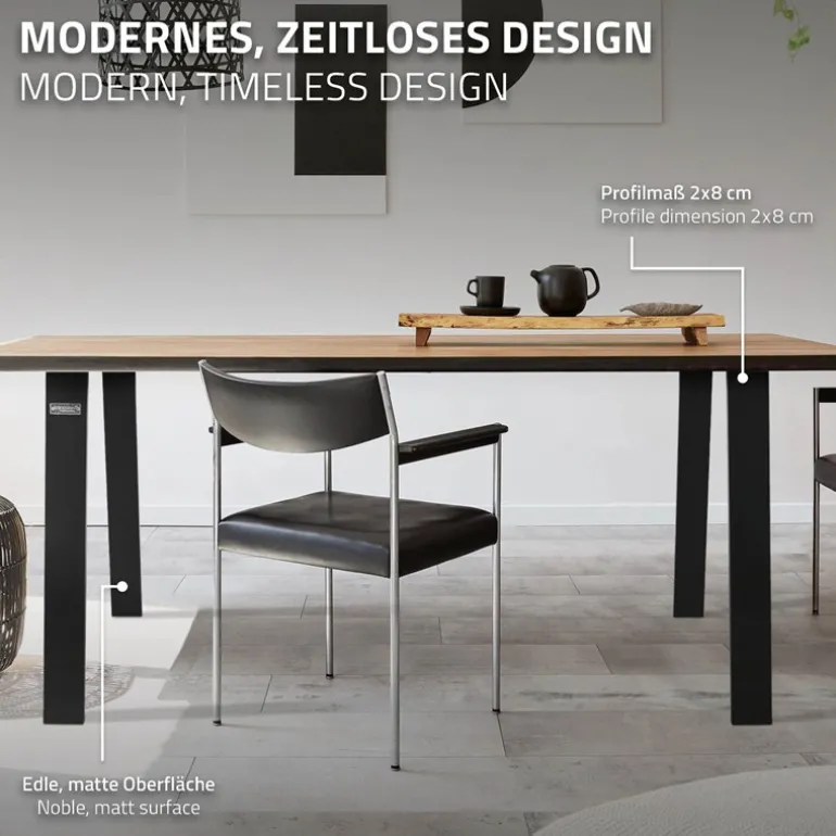 2er Set Tischkufen Loft 75x72 cm Schwarz Profil 8x2 cm aus Stahl U-Form ML-Design