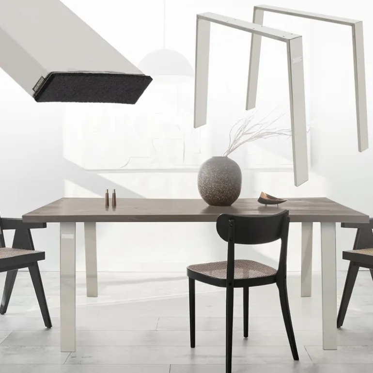 2er Set Tischkufen Loft 90x72 cm Silber Profil 8x2 cm Stahl U-Form ML-Design