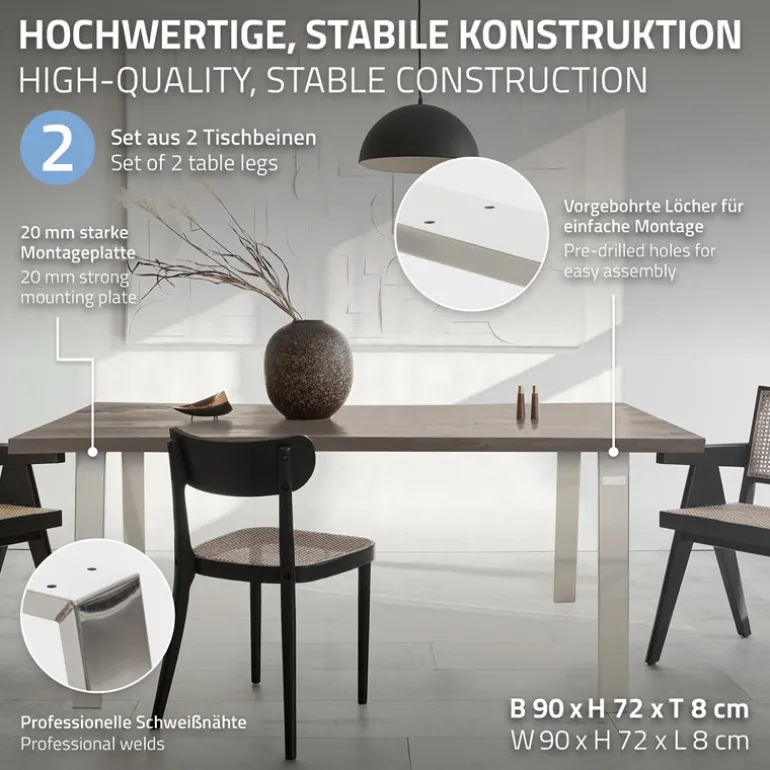 2er Set Tischkufen Loft 90x72 cm Silber Profil 8x2 cm Stahl U-Form ML-Design