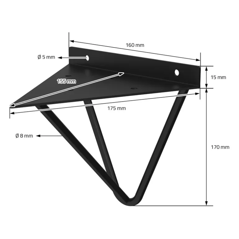 2er Set Wandkonsole Regalhalterung 2er Set 160 x 155 x 170 mm Schwarz aus Stahl ML-Design