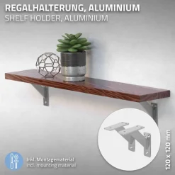 2er Set Wandkonsole Regalhalterung 2x 120 x 120 mm Silber aus Aluminium ML-Design
