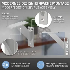 2er Set Wandkonsole Regalhalterung 2x 120 x 120 mm Silber aus Aluminium ML-Design