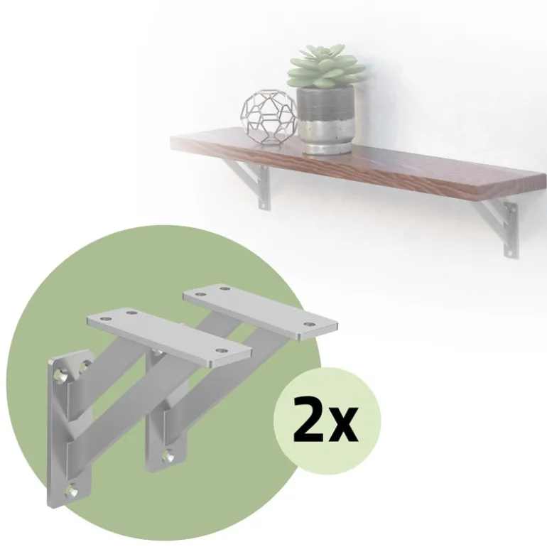 2er Set Wandkonsole Regalhalterung 2x 120 x 120 mm Silber aus Aluminium ML-Design