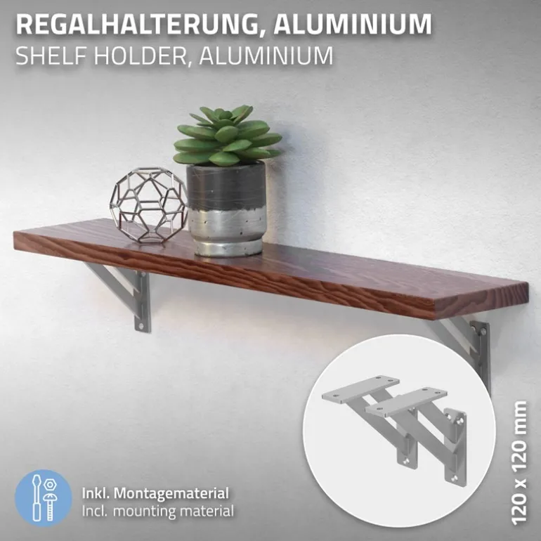 2er Set Wandkonsole Regalhalterung 2x 120 x 120 mm Silber aus Aluminium ML-Design