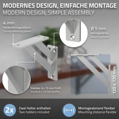 2er Set Wandkonsole Regalhalterung 2x 120 x 120 mm Silber aus Aluminium ML-Design