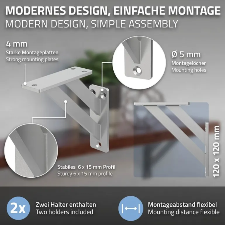 2er Set Wandkonsole Regalhalterung 2x 120 x 120 mm Silber aus Aluminium ML-Design