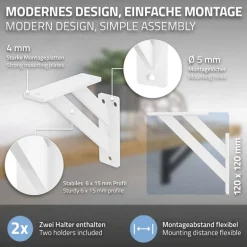 2er Set Wandkonsole Regalhalterung 2x 120 x 120 mm Weiß aus Aluminium ML-Design