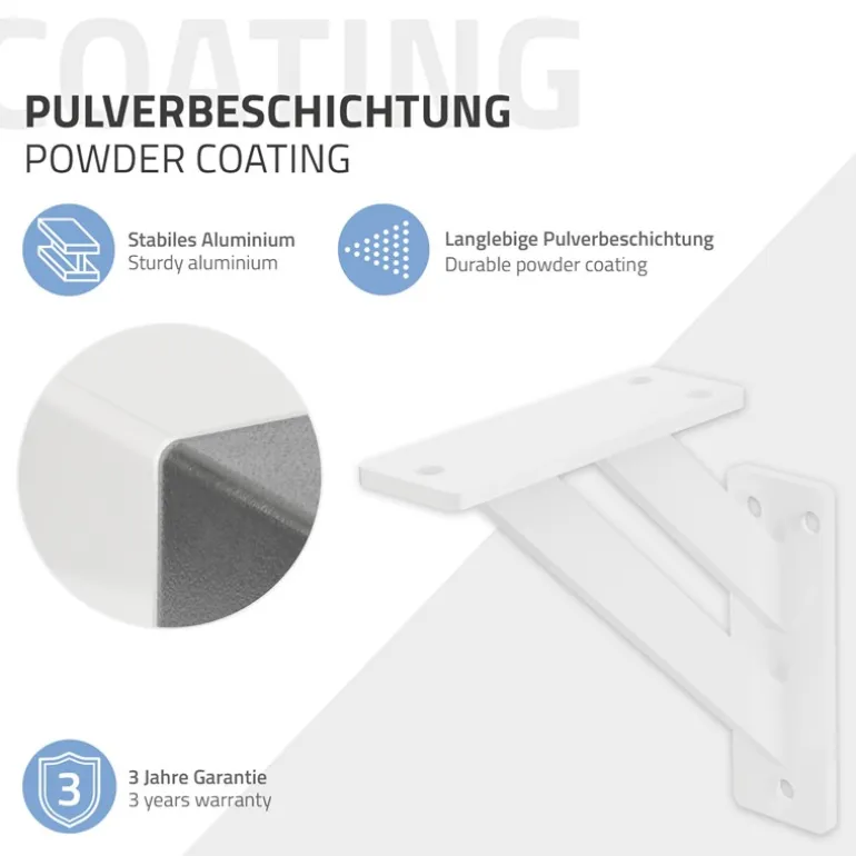 2er Set Wandkonsole Regalhalterung 2x 120 x 120 mm Weiß aus Aluminium ML-Design
