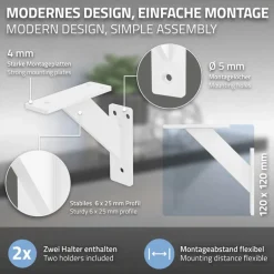 2er Set Wandkonsole Regalhalterung 2x 120 x 120 mm Weiß aus Aluminium ML-Design