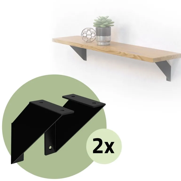 2er Set Wandkonsole Regalhalterung 2x 150 x 150 cm Schwarz aus Stahl ML-Design