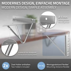 2er Set Wandkonsole Regalhalterung 2x 160 x 155 x 170 mm Grau aus Stahl ML-Design