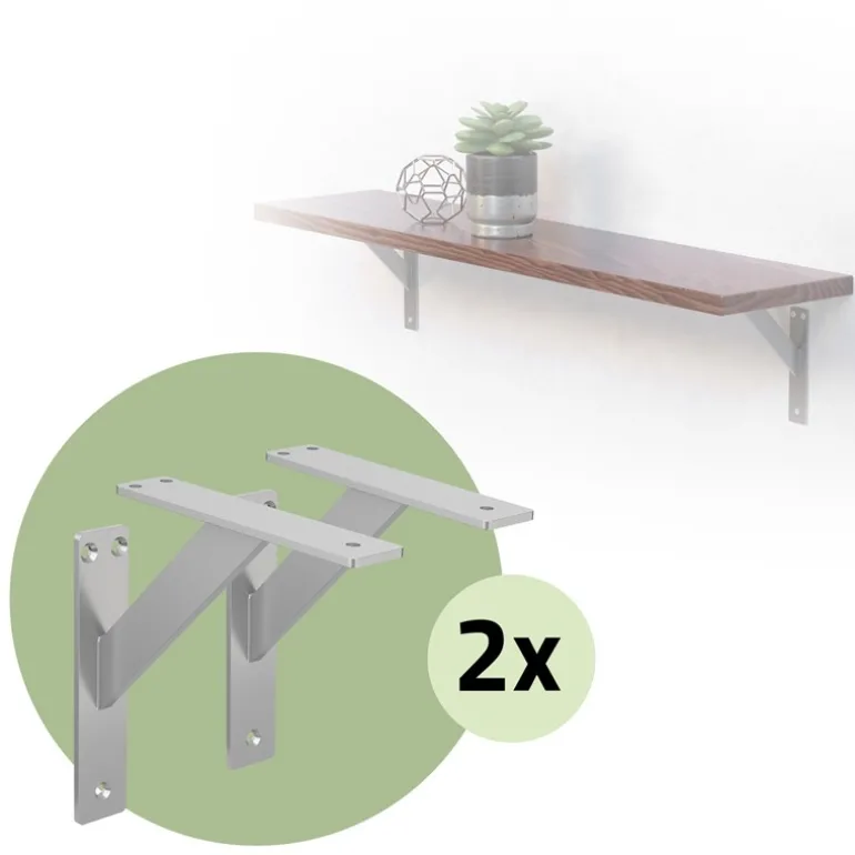 2er Set Wandkonsole Regalhalterung 2x 180 x 180 mm Silber aus Aluminium ML-Design
