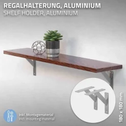 2er Set Wandkonsole Regalhalterung 2x 180 x 180 mm Silber aus Aluminium ML-Design