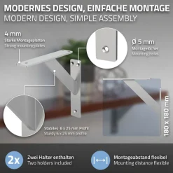 2er Set Wandkonsole Regalhalterung 2x 180 x 180 mm Silber aus Aluminium ML-Design