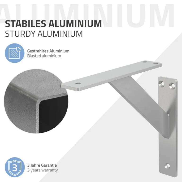 2er Set Wandkonsole Regalhalterung 2x 180 x 180 mm Silber aus Aluminium ML-Design