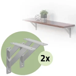 2er Set Wandkonsole Regalhalterung 2x 180 x 180 mm Silber aus Aluminium ML-Design