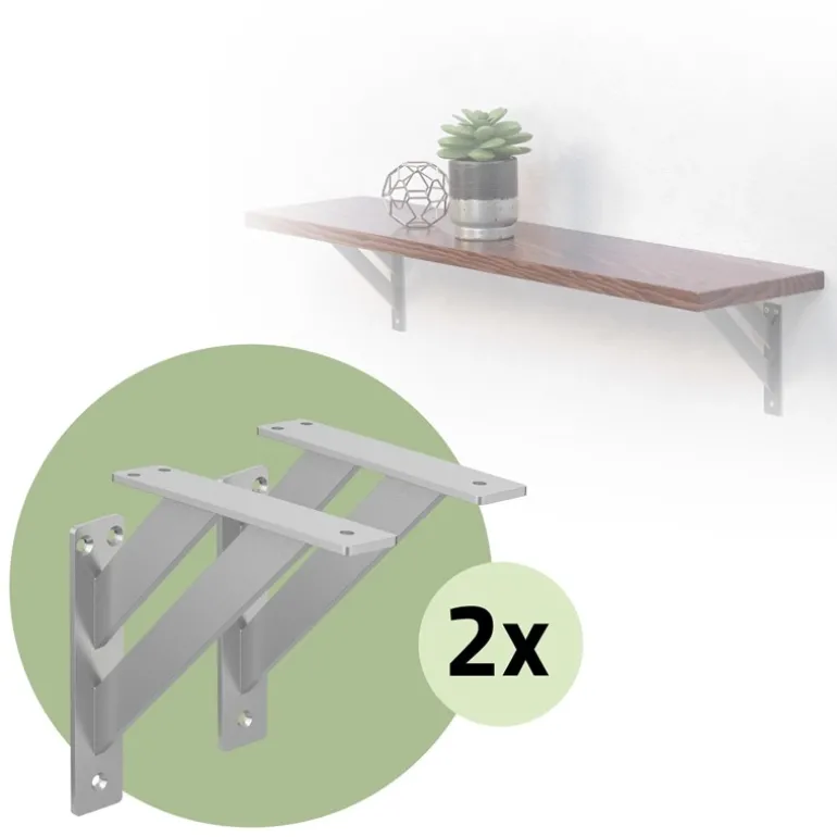 2er Set Wandkonsole Regalhalterung 2x 180 x 180 mm Silber aus Aluminium ML-Design