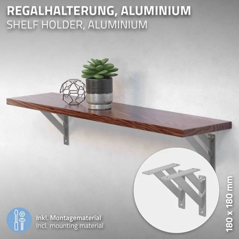 2er Set Wandkonsole Regalhalterung 2x 180 x 180 mm Silber aus Aluminium ML-Design