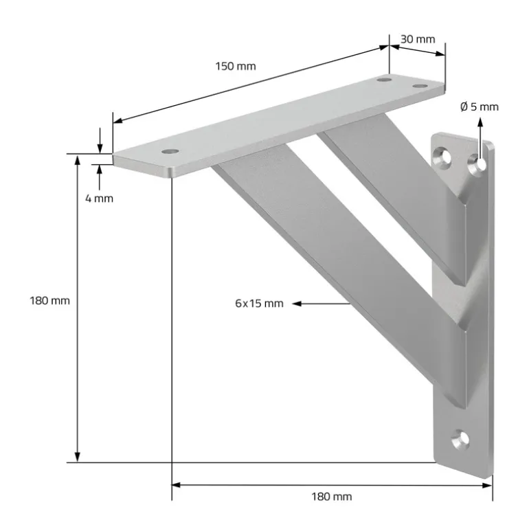 2er Set Wandkonsole Regalhalterung 2x 180 x 180 mm Silber aus Aluminium ML-Design