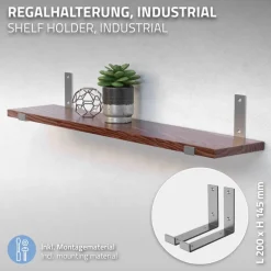 2er Set Wandkonsole Regalhalterung 2x 200 x 140 mm Grau Stahl ML-Design