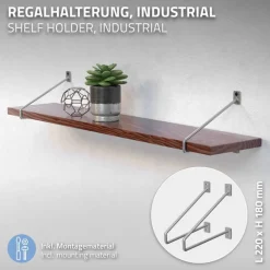 2er Set Wandkonsole Regalhalterung 2x 220 x 180 mm Grau aus Stahl ML-Design