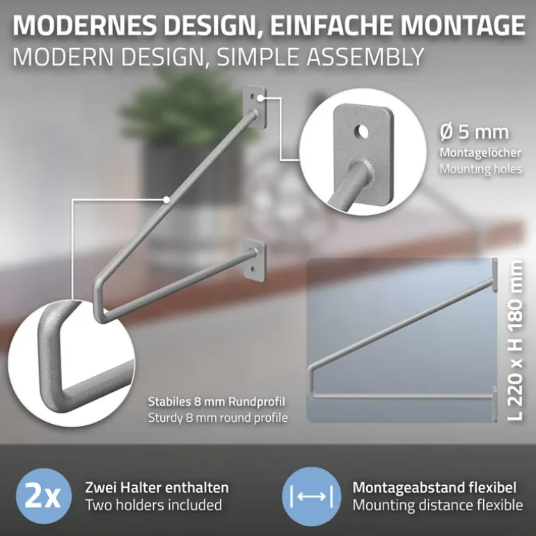 2er Set Wandkonsole Regalhalterung 2x 220 x 180 mm Grau aus Stahl ML-Design