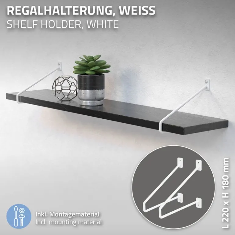 2er Set Wandkonsole Regalhalterung 2x 220 x 180 mm Weiß aus Stahl ML-Design