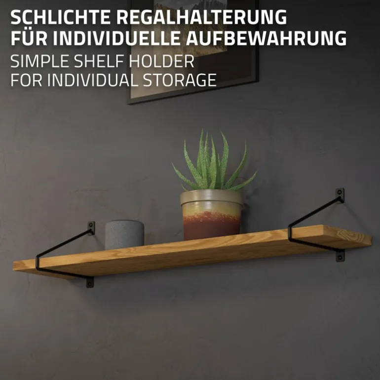 2er Set Wandkonsole Regalhalterung 2x 220 x180 mm Schwarz aus Stahl ML-Design