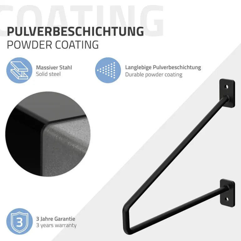 2er Set Wandkonsole Regalhalterung 2x 220 x180 mm Schwarz aus Stahl ML-Design