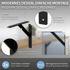 2er Set Wandkonsole Regalhalterung 2x 240 x 240 mm Schwarz aus Aluminium ML-Design