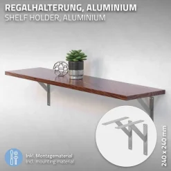 2er Set Wandkonsole Regalhalterung 2x 240 x 240 mm Silber aus Aluminium ML-Design
