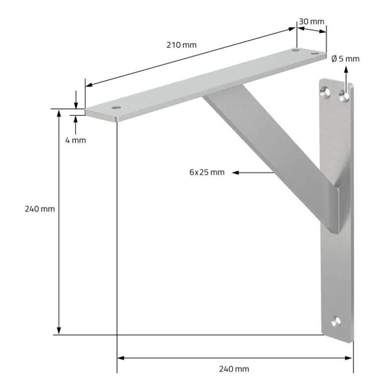 2er Set Wandkonsole Regalhalterung 2x 240 x 240 mm Silber aus Aluminium ML-Design