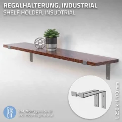 2er Set Wandkonsole Regalhalterung 2x 250 x 145 mm Grau aus Stahl ML-Design